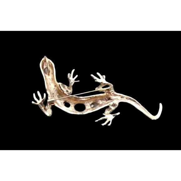 Lizard Brooch 3.5" Green Enamel & Bezel Set Rhinestone - Picture 4 of 4